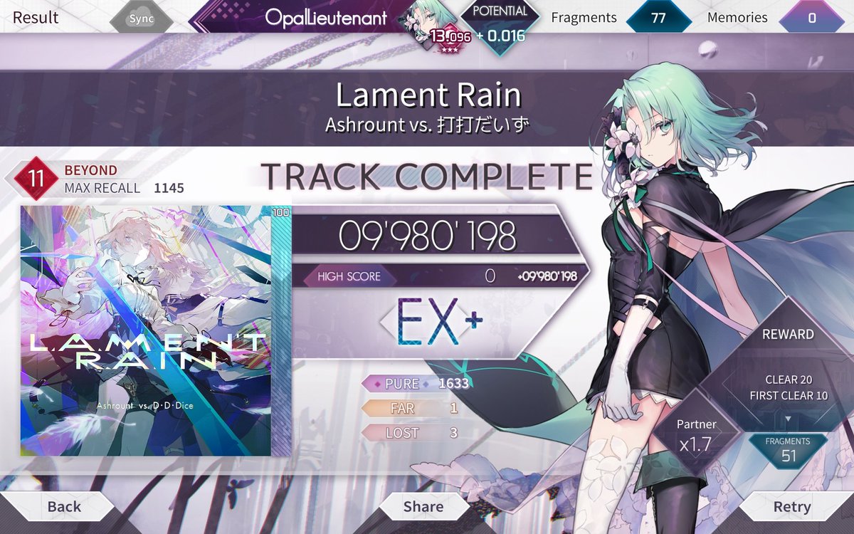LieutenantOpal's tweet photo. 998‼️‼️‼️🌟
#Arcaea https://t.co/T2YIa4emJU