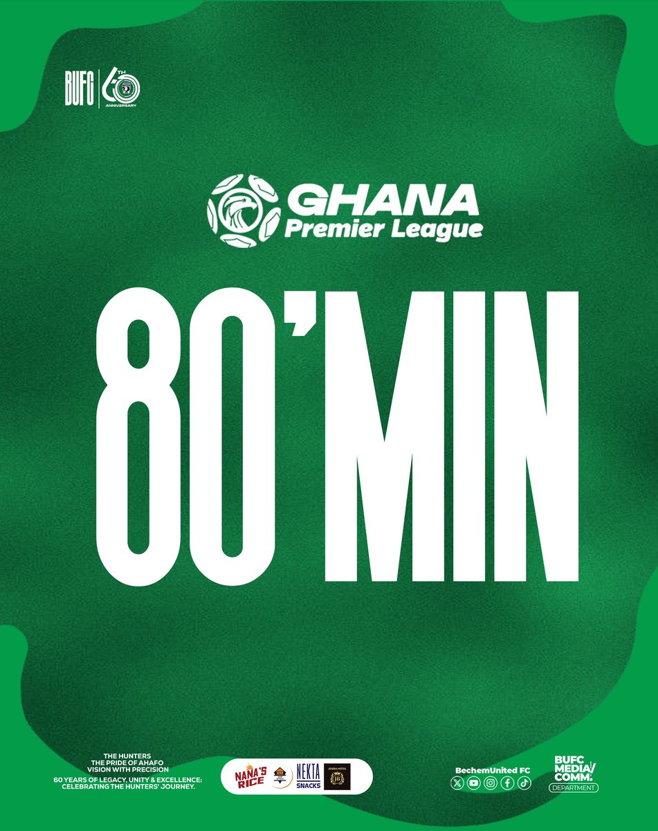 BechemUnitedFC's tweet photo. 10 minutes more to go !
Bechem United 1οΈβ£ π 0οΈβ£ Dreams FC
#BUFCπ
#GPLMD4 #GPL2026
#BechemDreams https://t.co/IXEQNNufkG