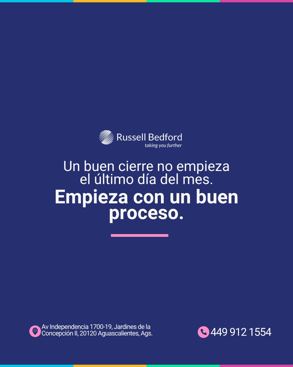 RB_Ags_'s tweet photo. 🗓️ Un cierre ordenado también permite que la información financiera esté disponible antes y pueda utilizarse para tomar decisiones cuando todavía son oportunas.

📌 La eficiencia del cierre también habla de la calidad de los procesos internos.

#RussellBedford #CierreContable https://t.co/AAZHf3fU76
