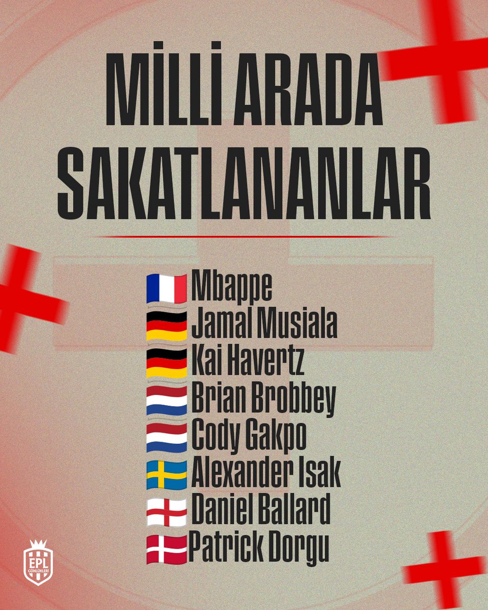 EPL_Gunlukleri's tweet photo. Milli arada sakatlanan bazı oyuncular. 🤕 https://t.co/Zz3rLpYAug
