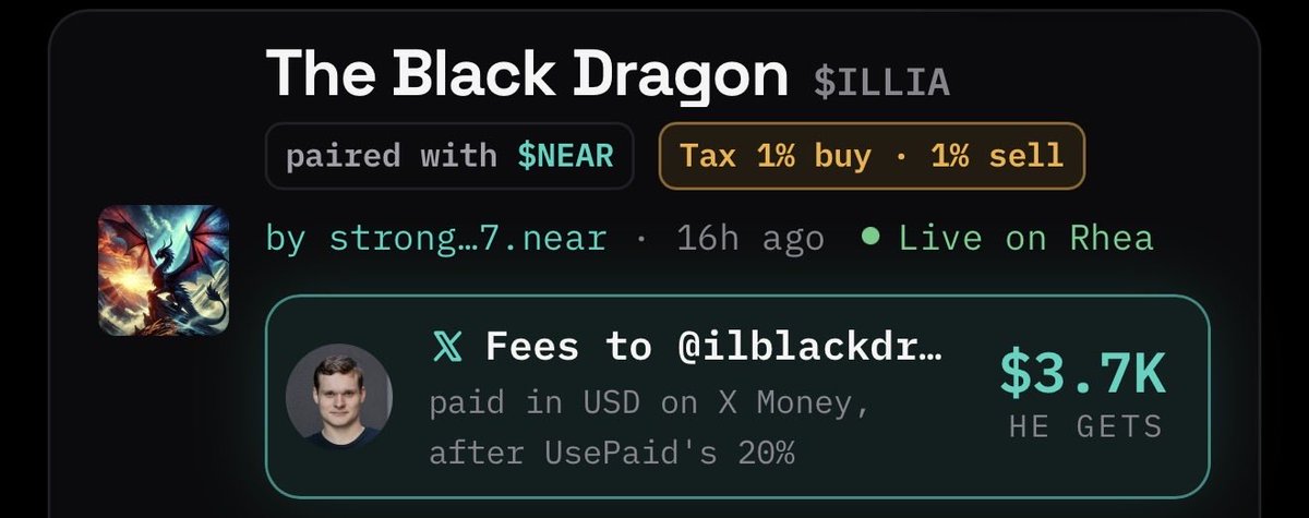 BlackDragonNear's tweet photo. We’ve already sent +$3,700 via @xmoney to @ilblackdragon.

Supporting the Near team!

Thanks to “The Black Dragon” ⚫️🐲 https://t.co/xrwVZufedA
