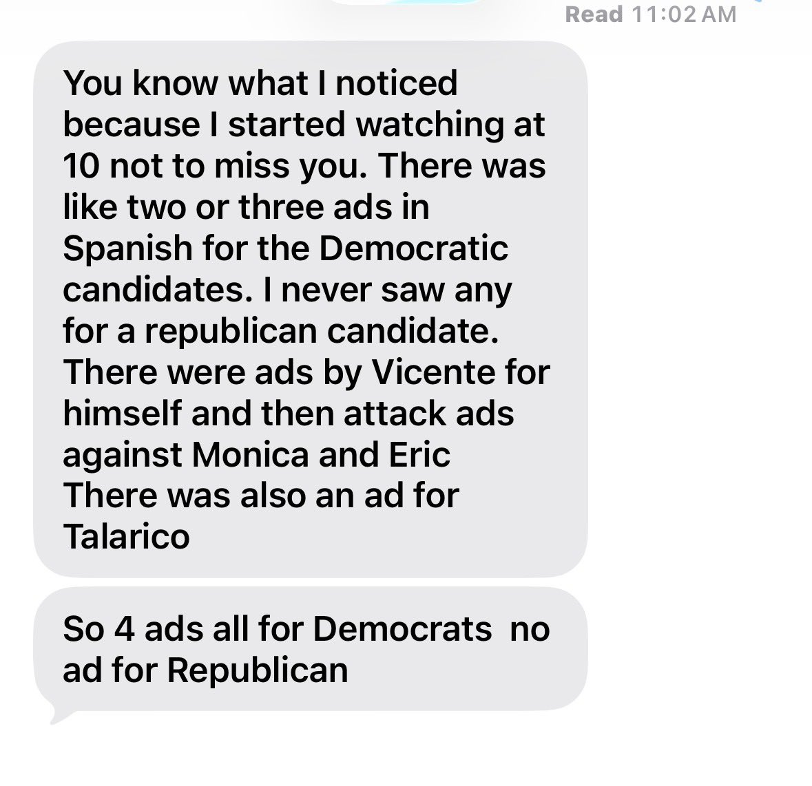 MayraFlores4TX's tweet photo. I worked so hard in 2022 & 2024 to get Hispanic Americans to vote Republican because I knew that if I didn’t, eventually we could lose Texas. I did all the hard work and paved the way. Now what? Y’all want to throw all my hard work away? Listen up. You’re not throwing my hard work; you’re throwing Texas. I can’t do this by myself. If y’all are serious about winning, call me. I pray it’s not too late. 

TX34 was a toss-up under Mayra Flores prior to redistricting when it was a Biden +17, and lost by only 2 points. Now it’s been redrawn and a Trump +10, but still a toss-up? TX15 is a Trump +18 and now a toss-up. Common! 

I got this text during Univision media hit this morning.