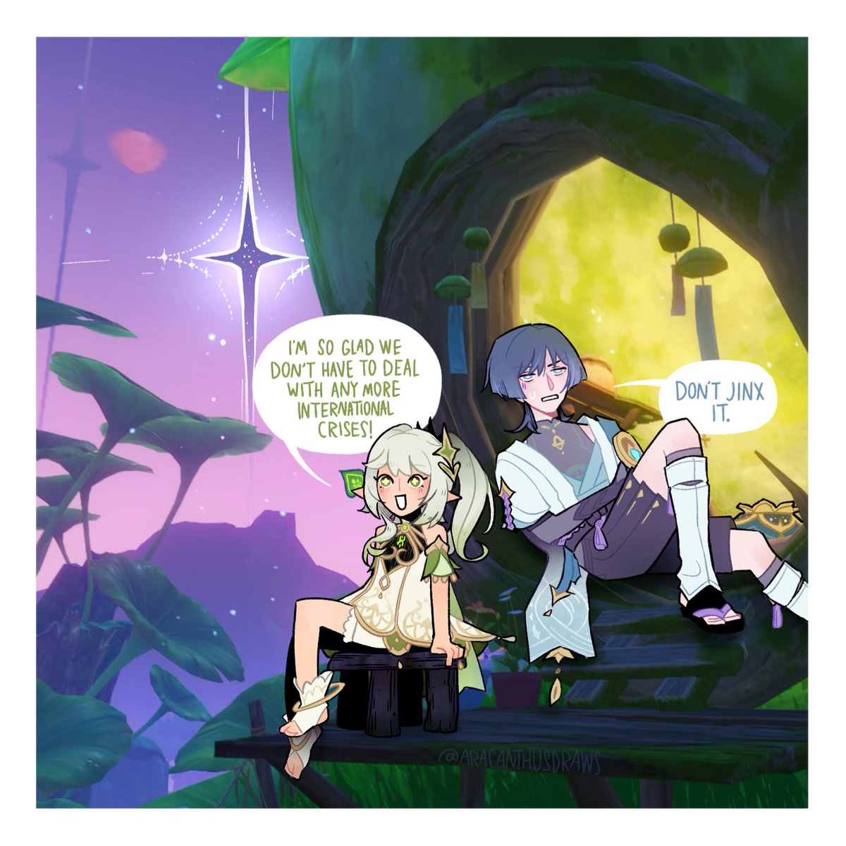 AracanthusDraws's tweet photo. #genshinspoilers 

Nahida, do NOT look behind you... https://t.co/L7HFfm2IPG