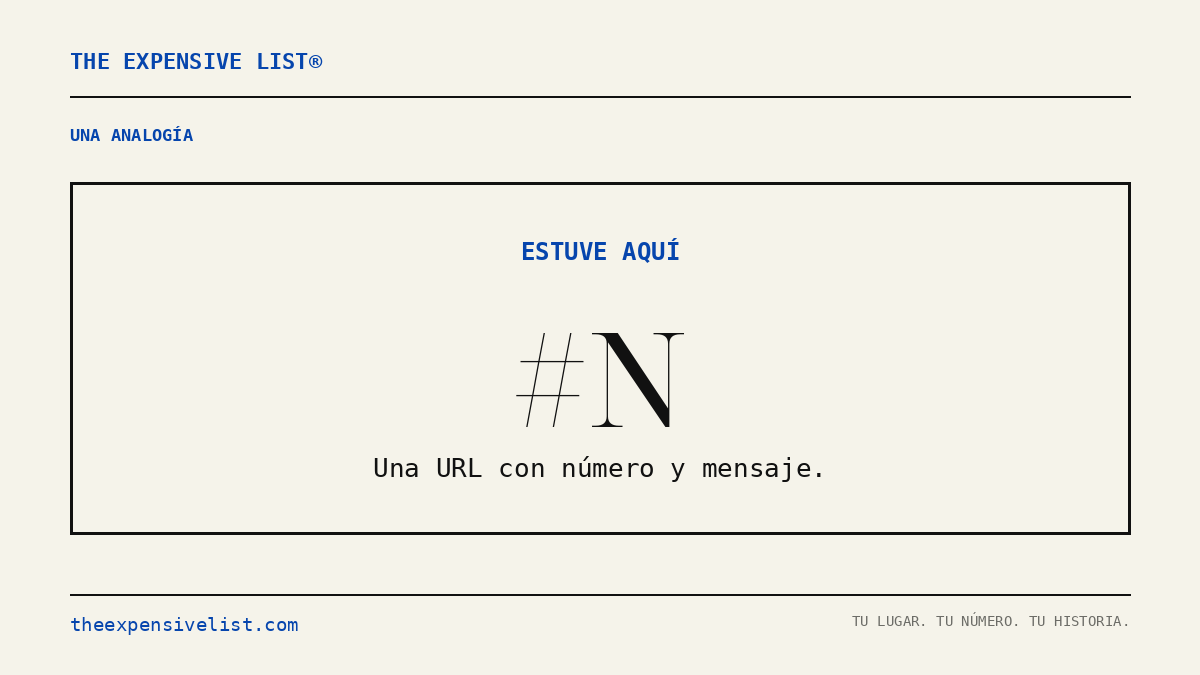Expensive_List's tweet photo. Hay quien enmarca una placa por lo que logró. Aquí el recuerdo cabe en una URL con número y mensaje. No es la placa; es tu forma de decir «estuve aquí». Some frame a plaque. Here the keepsake is a numbered URL and your words. https://t.co/eYbI0YaBax https://t.co/A0EI45uDim