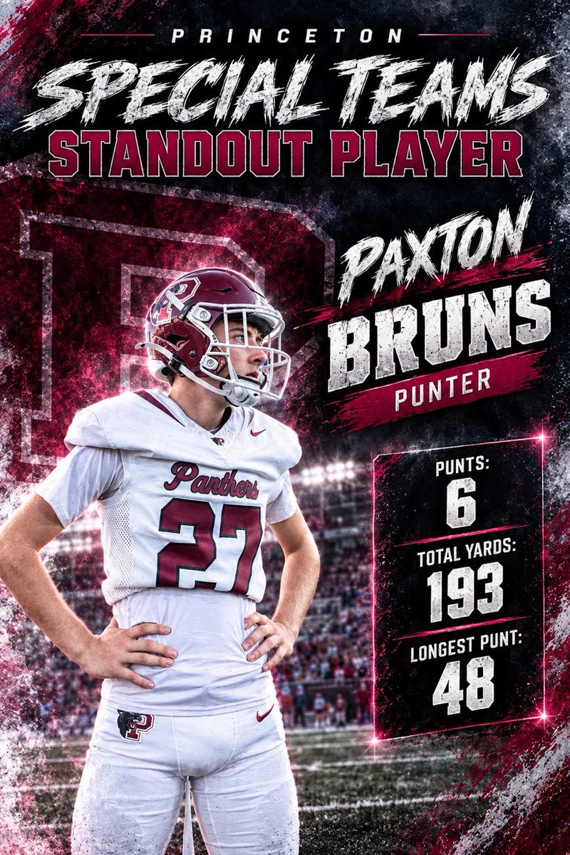 PaxtonBruns's tweet photo. I am honored of getting Special Teams Standout Player of the week again thank you for the coaches for trusting me to punt the ball far @PrincetonHSFB @shaunb8 @ChandlerErvin @coachg09 https://t.co/hEOcOd11h5