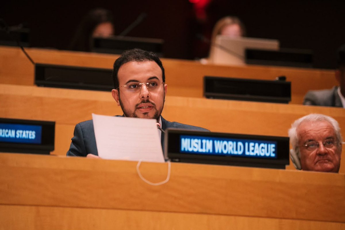 MWLOrg_en's tweet photo. On behalf of the Secretary-General, and outlining the MWL’s position on a number of issues, foremost among them the Palestinian cause:

Mr. Abdulwahab Al-Shehri, Assistant to the Secretary-General for Communication and International Cooperation, participated in the Annual High-Level Meeting of the Group of Friends of the United Nations Alliance of Civilizations (UNAOC), attended by the High Representative for UNAOC, a number of foreign ministers and diplomats from countries of the Group of Friends, as well as representatives of international and religious organizations.

In his remarks, Mr. Al-Shehri emphasized the importance of moving dialogue from principles to action and impactful partnerships, highlighting the efforts of the Muslim World League in education, interfaith dialogue, and promoting peace within societies.

Mr. Al-Shehri stressed the need to protect civilians in Gaza and ensure their rights, foremost among them their right to establish an independent, sovereign Palestinian state, in accordance with the two-state solution and relevant international resolutions, as the only path to achieving a just and lasting peace in the region.