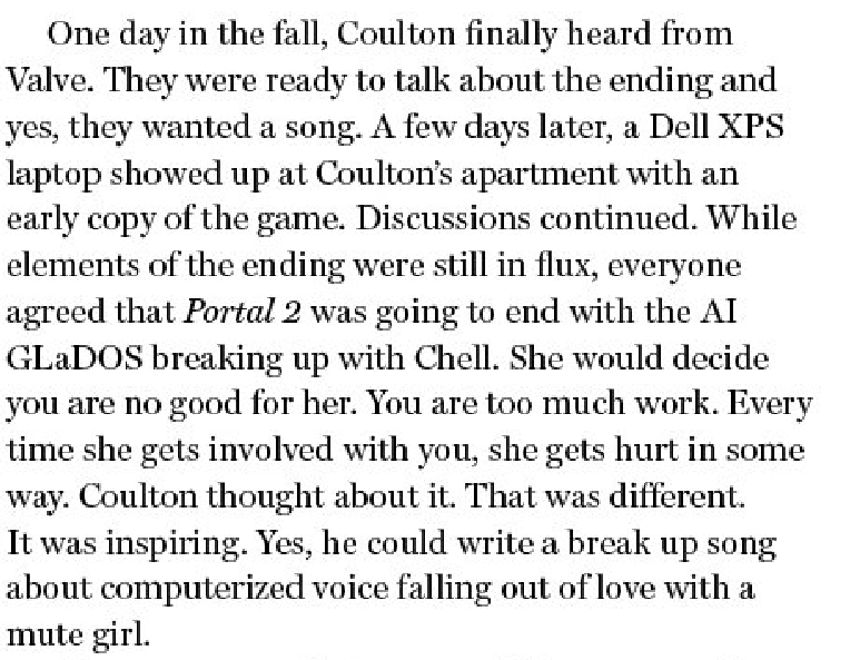 FactsABPortal's tweet photo. Seriously, while I don't take issue with people having different interpretations, I can't really buy into this reading after seeing the developers constantly talk about how they coded GLaDOS and Chell to be ex's https://t.co/Nu8zDJEVLs