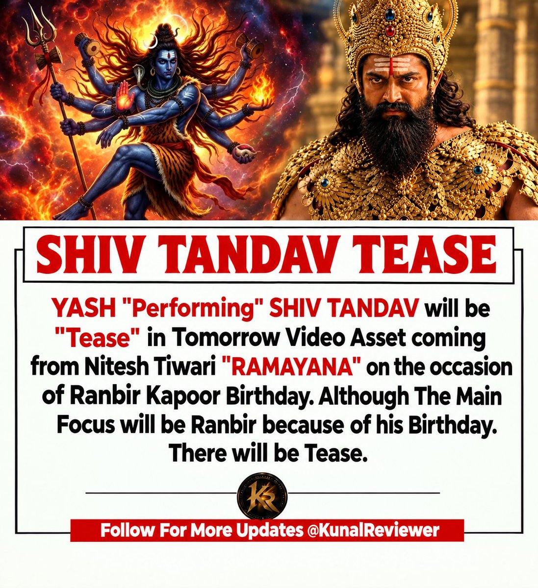 kunalreviewer's tweet photo. 🚨🚨A TEASE OF "YASH" Performing "SHIV TANDAV" Tomorrow in the Video Asset Coming 💥💥💥💥💥

#Yash #Ramayana #YashBOSS #Ranbir https://t.co/QJi9nOlnxv