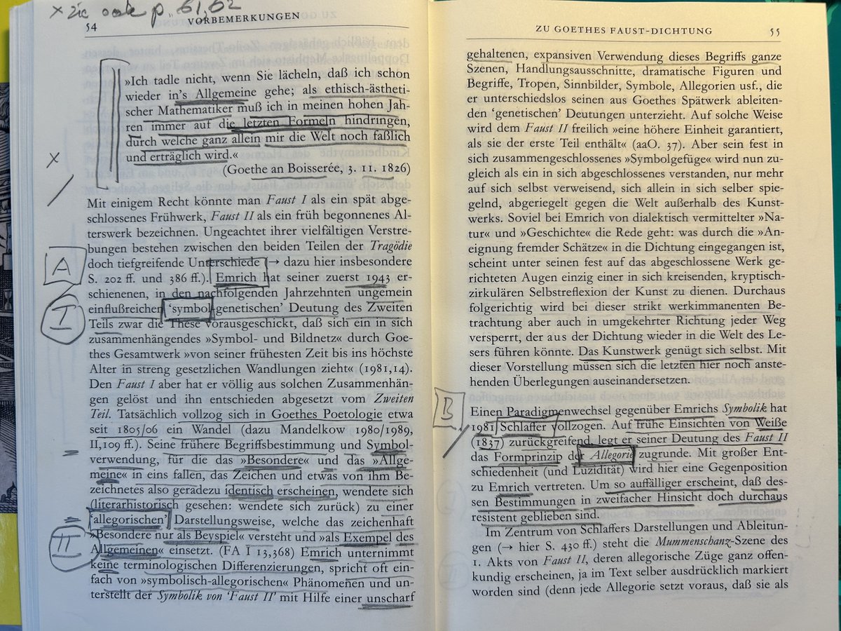 Ignorantiae's tweet photo. @textkritik @harbricht Ich glaube, nicht jedermann hier auf X ist Albrecht Schöne Fan; dennoch empfinde ich diese Seiten aus seinen Anmerkungen zu Faust als erhellend. 1/2 https://t.co/Tb0EZ59WBg