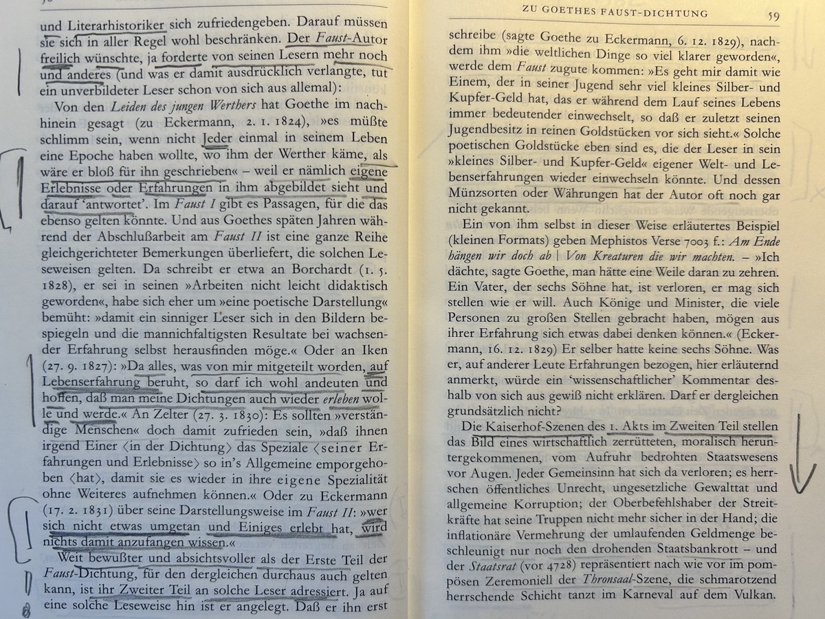 Ignorantiae's tweet photo. @textkritik @harbricht Ich glaube, nicht jedermann hier auf X ist Albrecht Schöne Fan; dennoch empfinde ich diese Seiten aus seinen Anmerkungen zu Faust als erhellend. 1/2 https://t.co/Tb0EZ59WBg