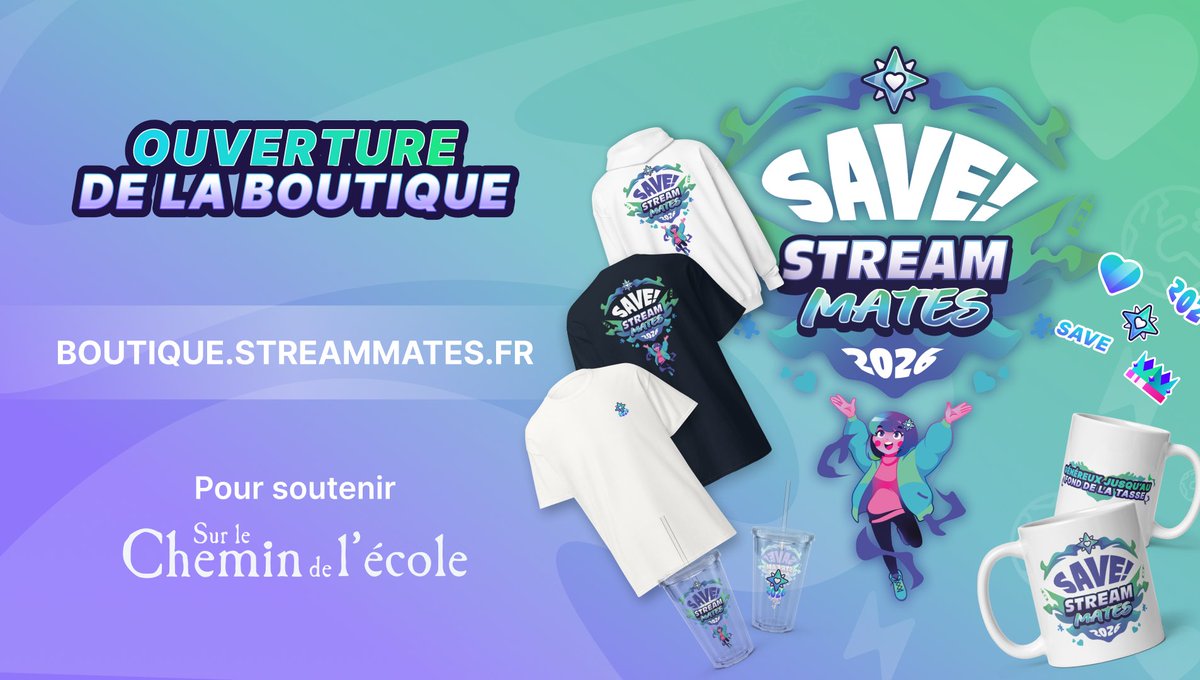 StreamMatesOff's tweet photo. 🚨 C’EST OFFICIEL… LA BOUTIQUE #StreamMates à ouvert ses portes !

Le moment est arrivé : vous pouvez désormais retrouver les produits officiels de StreamMates directement en ligne ! ✨ 

👉https://t.co/kyeO2bVjqM

Prochaine étape.. l'événement 💪
#StreamMates2026 #TwitchFR https://t.co/1iwlvTSKEr