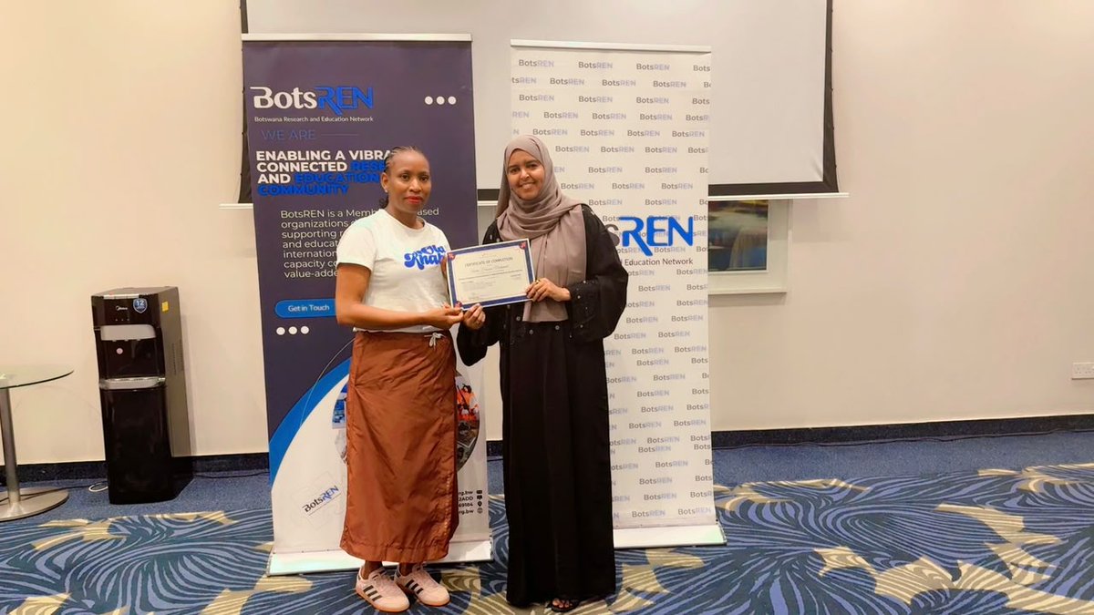 SomaliREN's tweet photo. Our Admin and Finance Manager, Ubax Hassan, participated in a five-day workshop on Business Development and Communications in Gaborone, Botswana.

The workshop, organized by UbuntuNet Alliance and hosted by BotsREN, focused on strategic communications, business development, service adoption, and partnerships to strengthen research and education networks.

#SomaliREN #UbuntuNetAlliance #BotsREN #NRENs