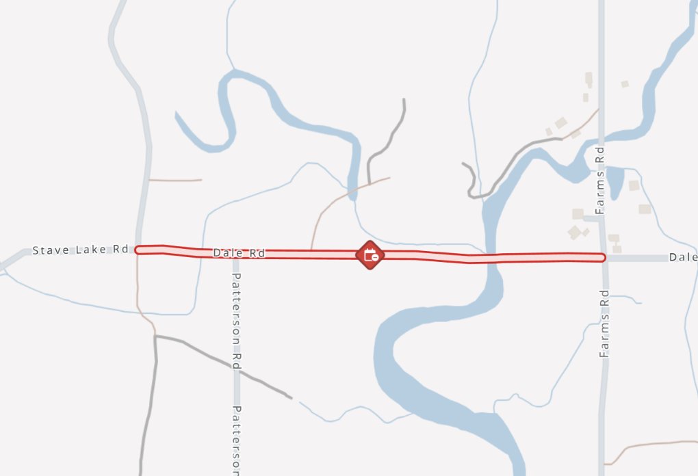 DriveBC's tweet photo. 🚧⛔️ HEADS UP #MissionBC 👋
Dale Road will be closed between Farms Road and Stave Lake Road for bridge maintenance starting tomorrow, September 28th, until October 10th. 
Closure will be in effect 24/7, local traffic access only. Detour available. 
#Hatzic
ℹ️For more info:
https://t.co/G742PFOmyN
