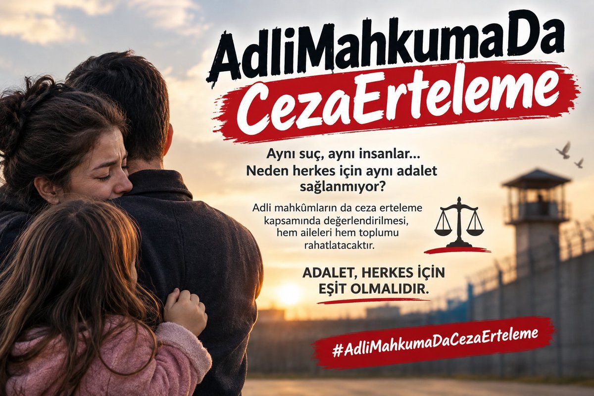 Tugce869311's tweet photo. Cezaevlerinde insan onuruna uygun yaşam koşulları
ertelenebilecek bir konu değildir.!!!

Yoğunluk bu kadar artmışken
adli mahkumlar için infaz düzenlemesi
gecikmeden TBMM gündemine taşınmalı.

CEZADA ADALET İNFAZDA EŞİTLİK
#AdliMahkumaDaCezaErteleme https://t.co/KSS7kOw6RD