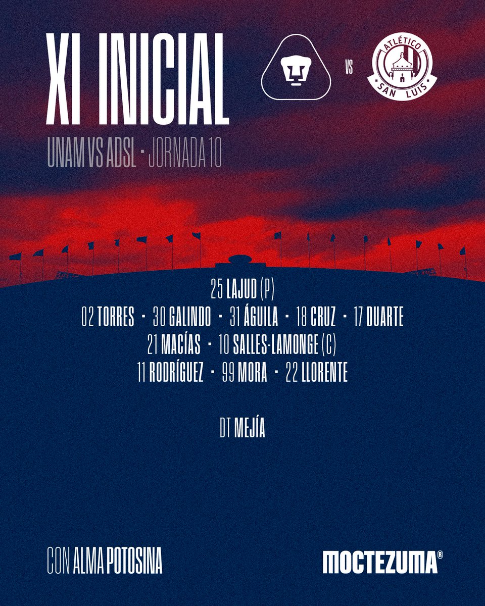 AtletideSanLuis's tweet photo. 👥 ¡EL XI TITULAR DE HOY! 🔴⚪️

#ConAlmaPotosina https://t.co/2aKsdWPKIP
