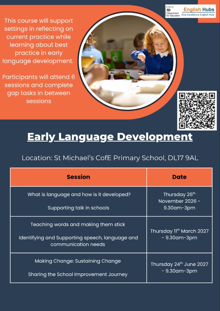 OneExcellenceEH's tweet photo. Join us for CPD sessions on early language development, available as a flexible online programme or face-to-face at St Michael’s C of E Primary School. 

https://t.co/wfMr5VTZDT 

https://t.co/QgaNUNVCoI 

#EarlyYears #EarlyLanguage https://t.co/NG7z0Pi1IQ