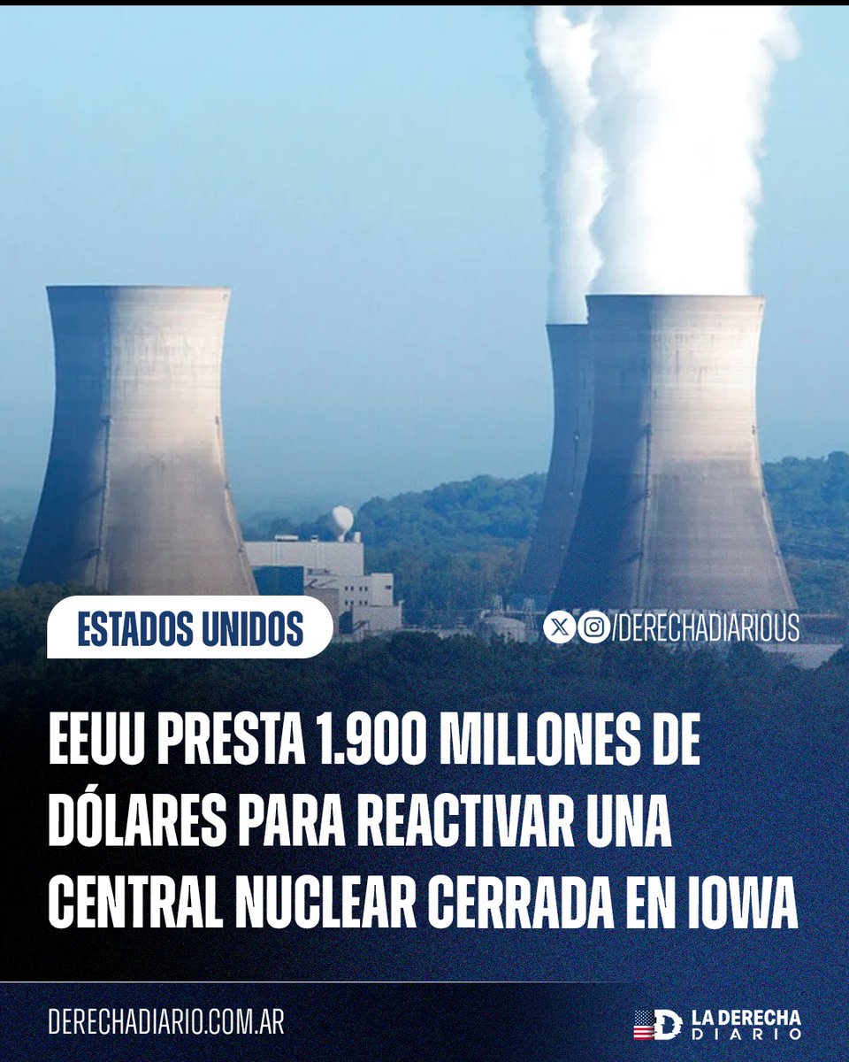 DerechaDiarioUS's tweet photo. 🚨🇺🇸⚛️ | TRUMP INCENTIVA UN CRECIMIENTO HISTÓRICO EN EL SECTOR ENERGÉTICO: Una central nuclear de Iowa, actualmente inactiva, recibirá una ayuda económica de 1.900 millones de dólares ante el auge de la inteligencia artificial en Estados Unidos, que ha disparado la demanda de energía.

NextEra Energy planea reactivar el Duane Arnold Energy Center para 2029, tras la firma por parte de Google de un acuerdo de 25 años para la compra de electricidad de la planta.