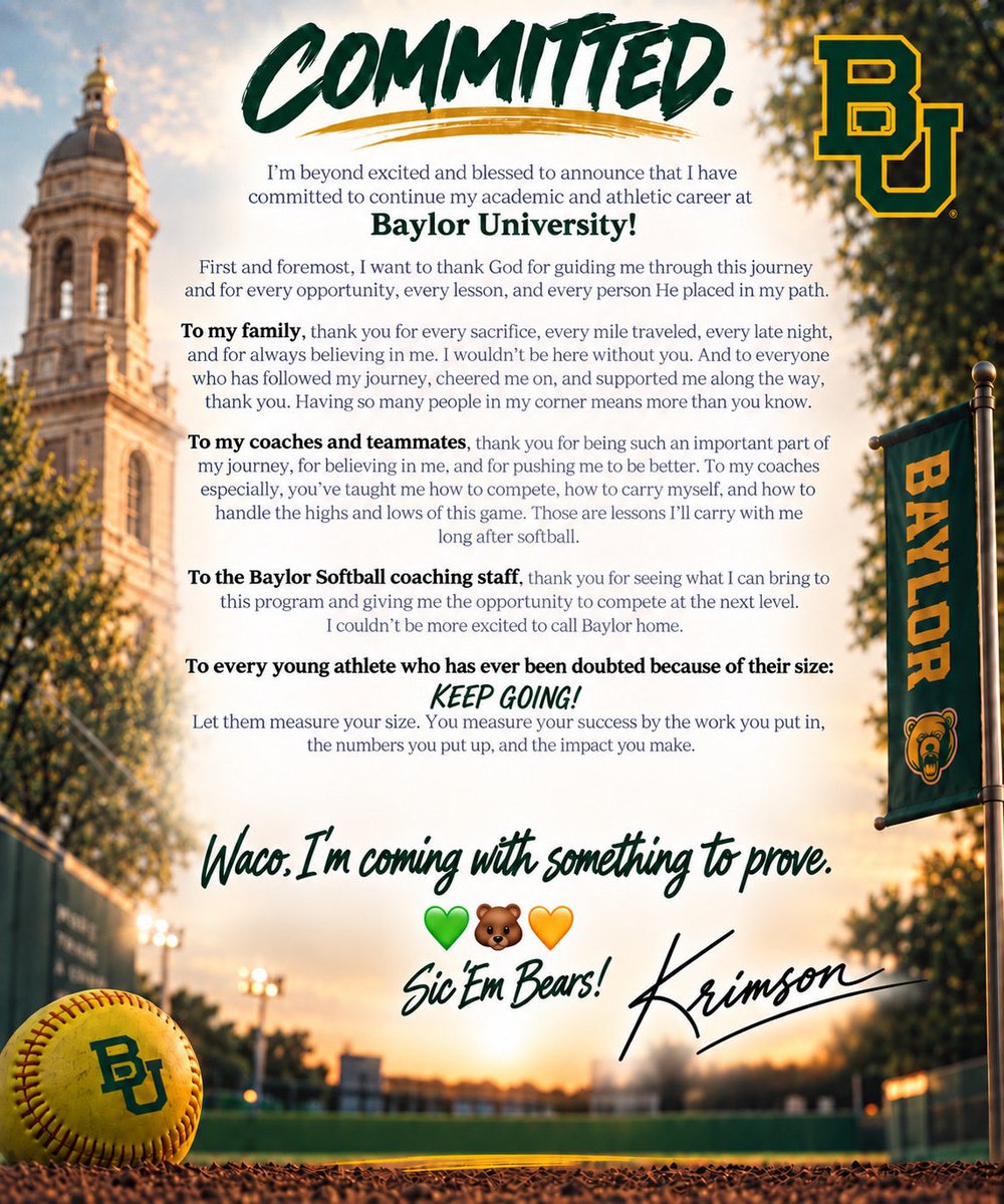 KrimsonCalhoun2's tweet photo. Sic ’Em, I’m home!!🐻💛💚

@BaylorSoftball @MojoPardue @CliffWhite123 @DiamondAddicts @LineDsoftball @THSoftball_ @BUMoore @CoachBradF @coach_diaz22 @CoachJenFuller @prespilon @SoftbalAmerica @BradyVernon @THEWOWSB https://t.co/52UCfkpZLu
