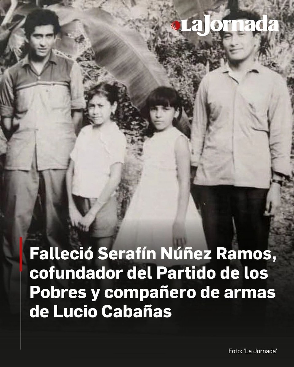 lajornadaonline's tweet photo. ◼️ ➡️ #Guerrero | Serafín Núñez Ramos, ex guerrillero y catedrático jubilado de la Universidad Autónoma de Guerrero (UAGro), falleció la madrugada del sábado en Acapulco, confirmaron sus familiares.

Su trayectoria como luchador social estuvo marcada por su cercanía con el líder guerrillero Lucio Cabañas Barrientos, de quien fue compañero de armas. Junto con Cabañas fue cofundador del Partido de los Pobres (PDLP) y formó parte de la Brigada Campesina de Ajusticiamiento, agrupación que operó a inicios de la década de 1970, en el periodo que después se conocería como la 'Guerra Sucia'.

Lee más aquí 👇
https://t.co/Ewmha62J9Q