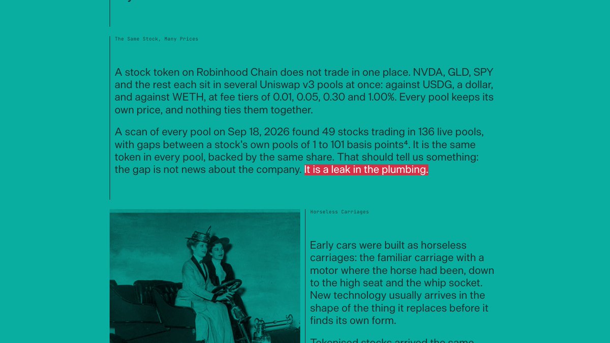 arbiodotsh's tweet photo. Same token in every pool, same share behind it. So when one pool prices a stock above another, that gap is not news about the company.

It only means nobody has traded the pools back together yet.

https://t.co/g2uyyi5aD0 https://t.co/Pz29e0fiWV