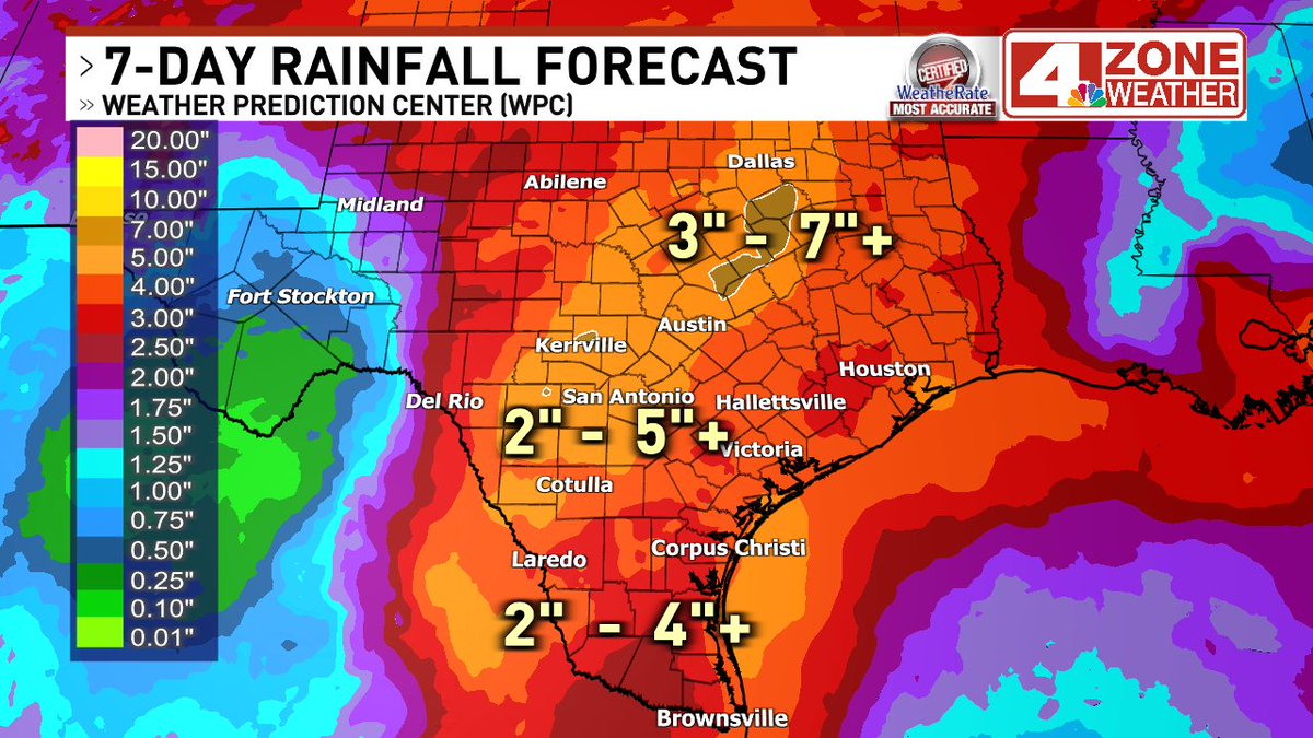 ChrisSuchanWOAI's tweet photo. Mercy, big time rainfall forecast over next 7 days.  This is NOAA's WPC forecast. https://t.co/Z7aB4qGOqO