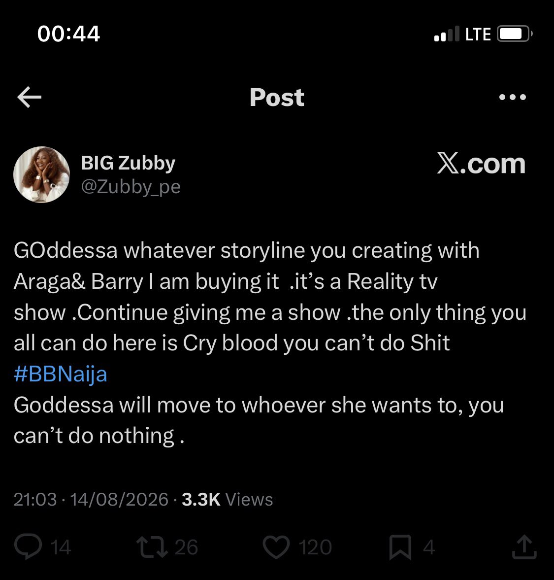 Thegameways's tweet photo. @Julie_Chomie Was she grateful to him in d house 
Even her fans were shipping are with Barry not araga 
So u expect him to come outside nd b grateful 🥹 
No it’s not done like that 
Barry nd dotun would b grateful not araga 
We don’t want her 
Same as her fans they don’t want araga but Barry https://t.co/35t5AHPANv