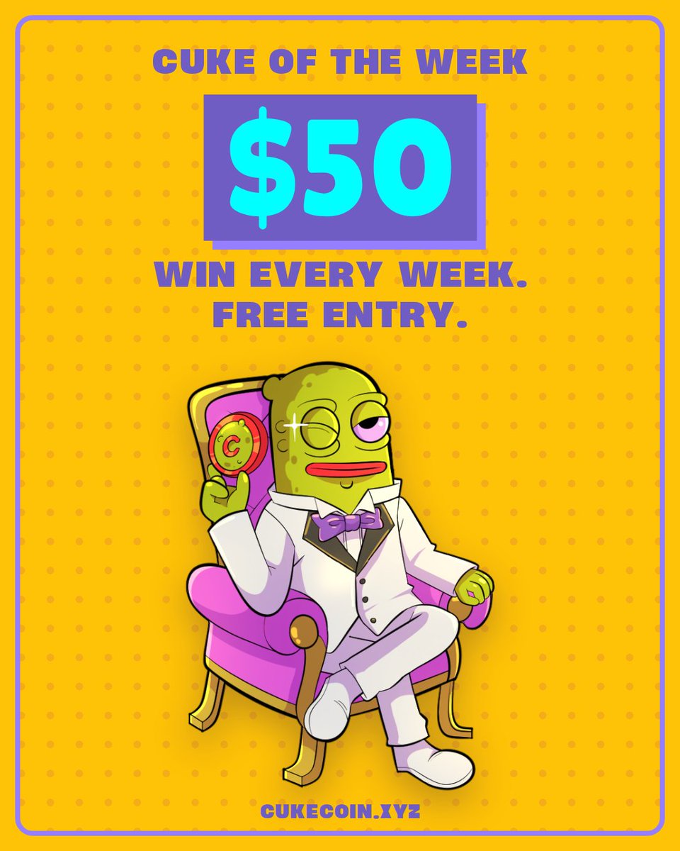 mistercuke's tweet photo. And week #2 starts now. 🥒
CUKE OF THE WEEK — WEEK #2 IS LIVE. $50 in USDC.

🔁 Retweet
❤️ Like
👥 Tag 2 friends
🐦 Follow @cukecoins + @mistercuke
Then post your own CUKE content every day and stay active on X and in the Telegram.
Winner Sunday, 19:00 UTC+2. Rules in the comments.
https://t.co/cQjC78FmAu
#giveaway #cukeoftheweek