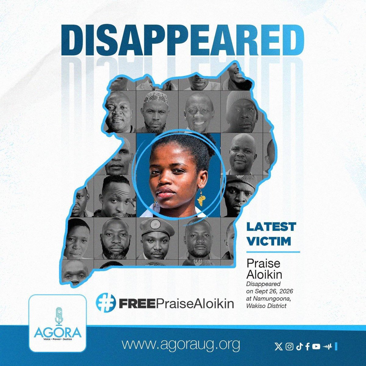 AAgather's tweet photo. .@AloikinOpoloje yesterday joined a long list of many Ugandans that have been abducted and disappeared mostly on the orders of CDF Muhoozi Kainerugaba. She joins Sam Mugumya who was disappeared over a year ago and maimed, King Zale, William Baliza and many others. The @PoliceUg which is tasked with the responsibility of protecting citizens aids these abductions, the @JudiciaryUG who are the custodians of justice do the same. If we are lucky for Aloikin to be released from incommunicado detention, the @JudiciaryUG will send her to prison without any questions about the criminals that abducted and tortured her!! #FreePraiseAloikin #EndAbductionsUg