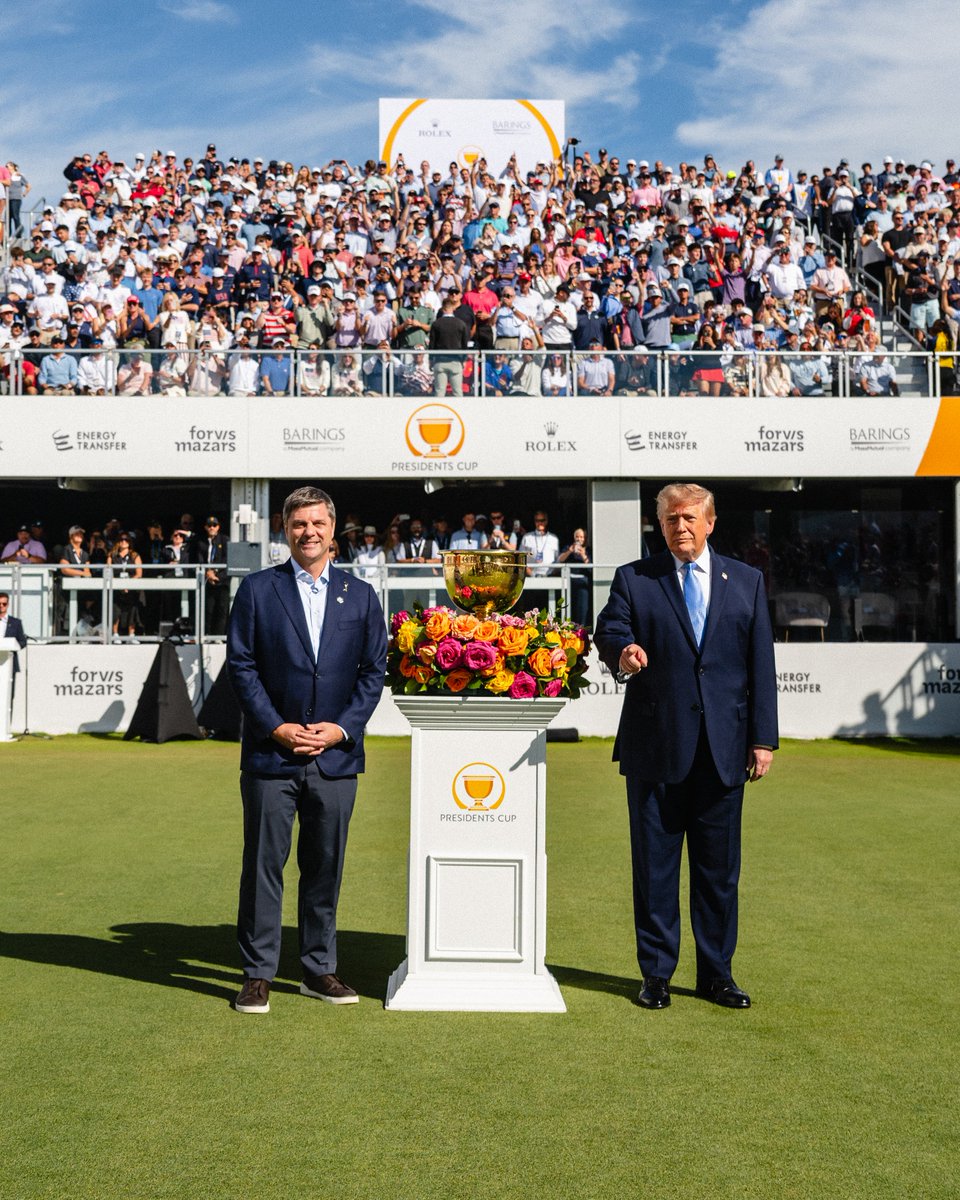 PresidentsCup's tweet photo. We are honored to welcome the Honorary Chairman of the 2026 Presidents Cup, the 45th and 47th President of the United States, Donald J. Trump.

#PresidentsCup https://t.co/8doNzeEuVK