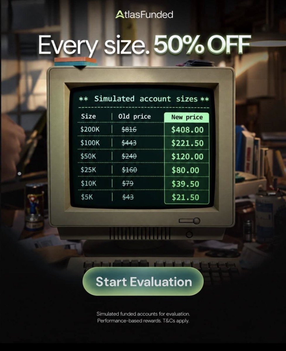 iamabdoolq's tweet photo. Every size. 50% OFF. 🚀

From $5K to $200K, it’s the cheapest it gets.

Start your evaluation today and trade bigger for less!

Use code: MRQ https://t.co/VIrqIFZ9z2