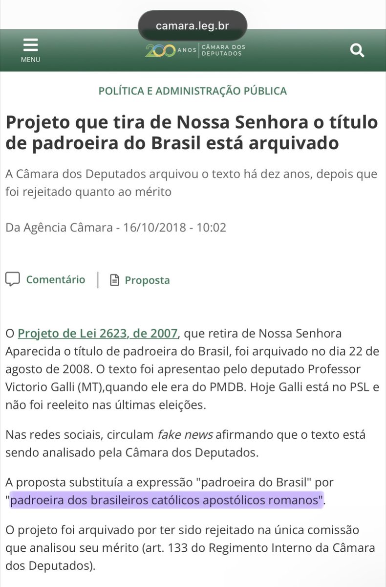 Fa1ryNight's tweet photo. Dino derruba a decisão do Mendonça alegando censura. 
Tem que tirar o chapéu, porque o grau de cinismo desse ser é digno de Oscar. 
Se o projeto de qualquer ex assessor de Bolsonaro pode ser ressuscitada e deturpada, o mesmo deve valer pra todos os projetos de ex assessores de lula.

O que torna tudo mais nojento é:

1. O tal projeto de 2007 sugeria a troca de Padroeira do Brasil para “Padroeira dos brasileiros católicos apostólicos romanos".
2. O próprio Bolsonaro enquanto presidente da república consagrou o Brasil a Nossa Senhora Aparecida.