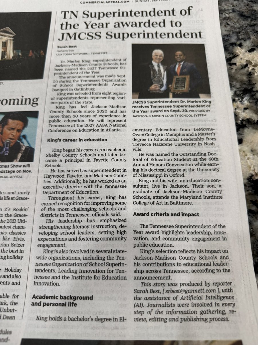 suptking's tweet photo. WOW - humbling and thanks @memphisnews COMMERCIAL APPEAL! https://t.co/73iPsRhfmv
