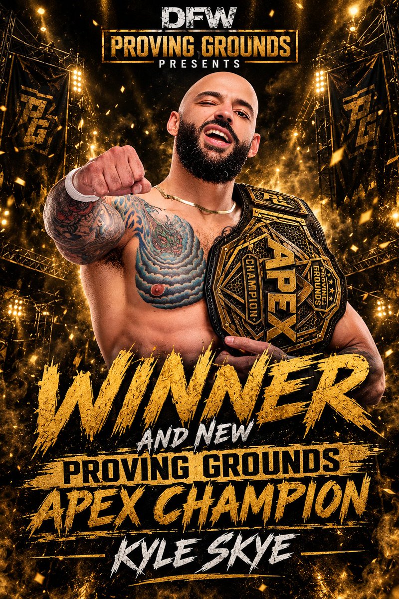 DFW_Wrestling's tweet photo. Congrats to the WINNERS of DFW Unleashed!

#ANDNEW Proving Grounds APEX Champion: Kyle Skye @KSkye_EFED 

Justin Blade @RealJustinBlade &amp; Reo Kazama @ReoKazDFW 

Akira Lacroix @LacroixEFED 

#ANDNEW Proving Grounds Future Shock Champion: Liam Diaz @Maestro_diazz https://t.co/9JKgdEZmPZ