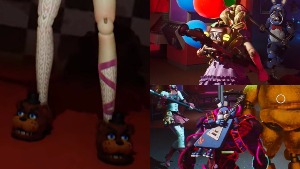 FortniteNwsHub's tweet photo. Five Nights at Freddy's × Fortnite cosmetics:

- Freddy Kicks &amp; Backbling
- Chica &amp; Bonnie Backblings
- Various Instruments
- Emotes
- FNAF1 Song by Living Tombstone https://t.co/Or2LTQHBNN
