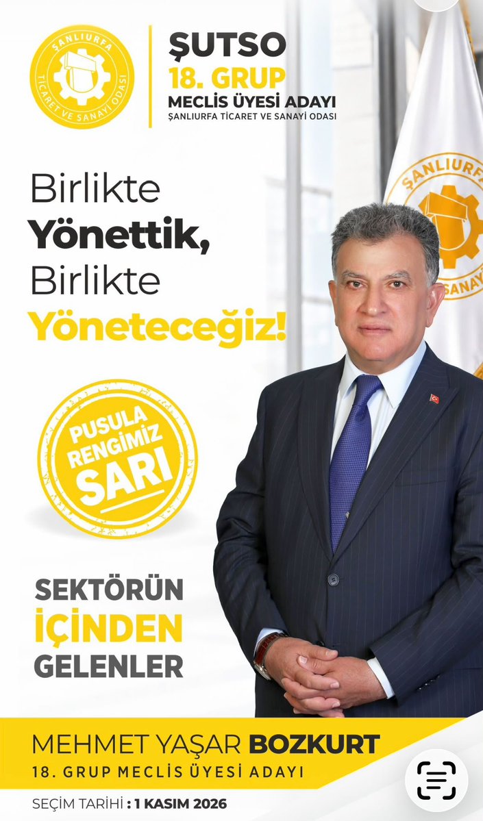 MemetSanel's tweet photo. ŞUTSO 18. Grup’tan Birlik ve Devamlılık Mesajı

Şanlıurfa Ticaret ve Sanayi Odası’nın 18. Grup Meclis Üyesi Adayı Mehmet Yaşar Bozkurt, yeni dönemde sektörün içinden gelen anlayışla çalışmalarını sürdürme mesajı verdi.

“Birlikte yönettik, birlikte yöneteceğiz!” anlayışıyla yola çıkan Bozkurt, sektör temsilcilerinin talep ve beklentilerini oda yönetimine daha güçlü şekilde taşımayı hedefliyor.

Üyelerin ortak aklına, istişareye ve güçlü sektör temsilciliğine vurgu yapan Bozkurt, 18. Grup’un sorunlarının çözümü ve sektörün gelişimi için çalışmalarını kararlılıkla sürdüreceğini ifade etti.

Pusula rengimiz: Sarı 🟡
18. Grup Meclis Üyesi Adayı: Mehmet Yaşar Bozkurt

Seçim Tarihi: 1 Kasım 2026
Sektörün içinden gelenler, sektörün sesi olmaya devam edecek.

@mehmetyetim63 @mdoganyetim @myboz63 @sanliurfatso @komiteleri 
#FatmaBetülSayan #SONDAKİKA #Urfa