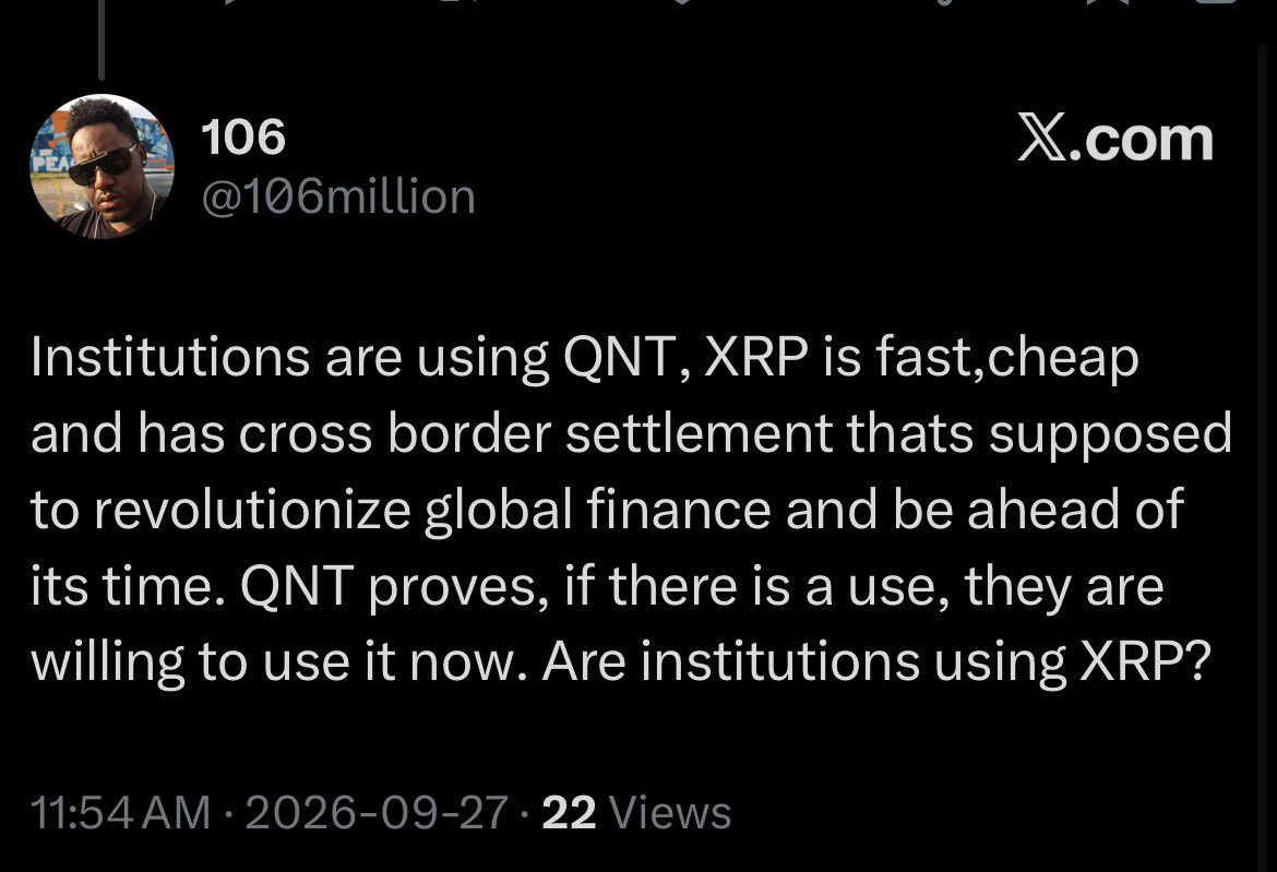 24hrscrypto1's tweet photo. The lack of education in this space is incredible. The information is out there, but 99% of humanity has the attention span of a goldfish and can’t sit down and learn.

Comparing QNT to XRP and acting like one somehow makes the other irrelevant is embarrassing.

We’ve heard this same argument over and over again. Canton arrives and suddenly “XRP is useless” Chainlink grows and “XRP is useless” Stellar exists and “XRP is useless” now QNT moves and somehow “XRP is useless” again.

These networks have different architectures, different purposes and different use cases. Crypto is not a winner takes all industry.

If every new project makes you question why XRP exists, you probably never understood the XRP thesis in the first place.

Stop comparing everything and go educate yourselves. 

It’s embarrassing.