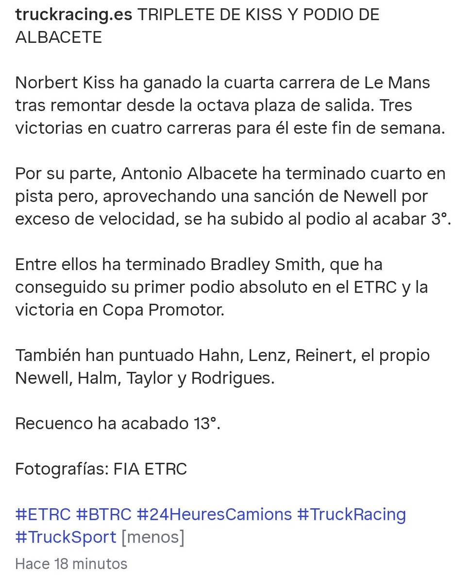 blog_senna's tweet photo. Tercera victoria de Norbert Kiss en este fin de semana, después de ganar la cuarta carrera de Le Mans.
@ALBACETE_Racing termina 3° y logra subirse al podio.
#ETRC https://t.co/466ACyxD99