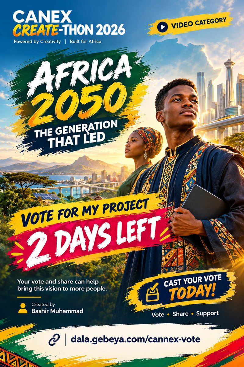 jemcy_monera's tweet photo. I’m excited to share my video AFRICA 2050: THE GENERATION THAT LED
It’s part of CANEX Create-Thon 2026.
If you enjoy it, please vote and share 🙏
https://t.co/8Q3dgGMhGJ
#CANEXCreateThon #CANEX2026 #DalaStudio #AfricanCreators #CreativeAI https://t.co/MT7tygR6U5