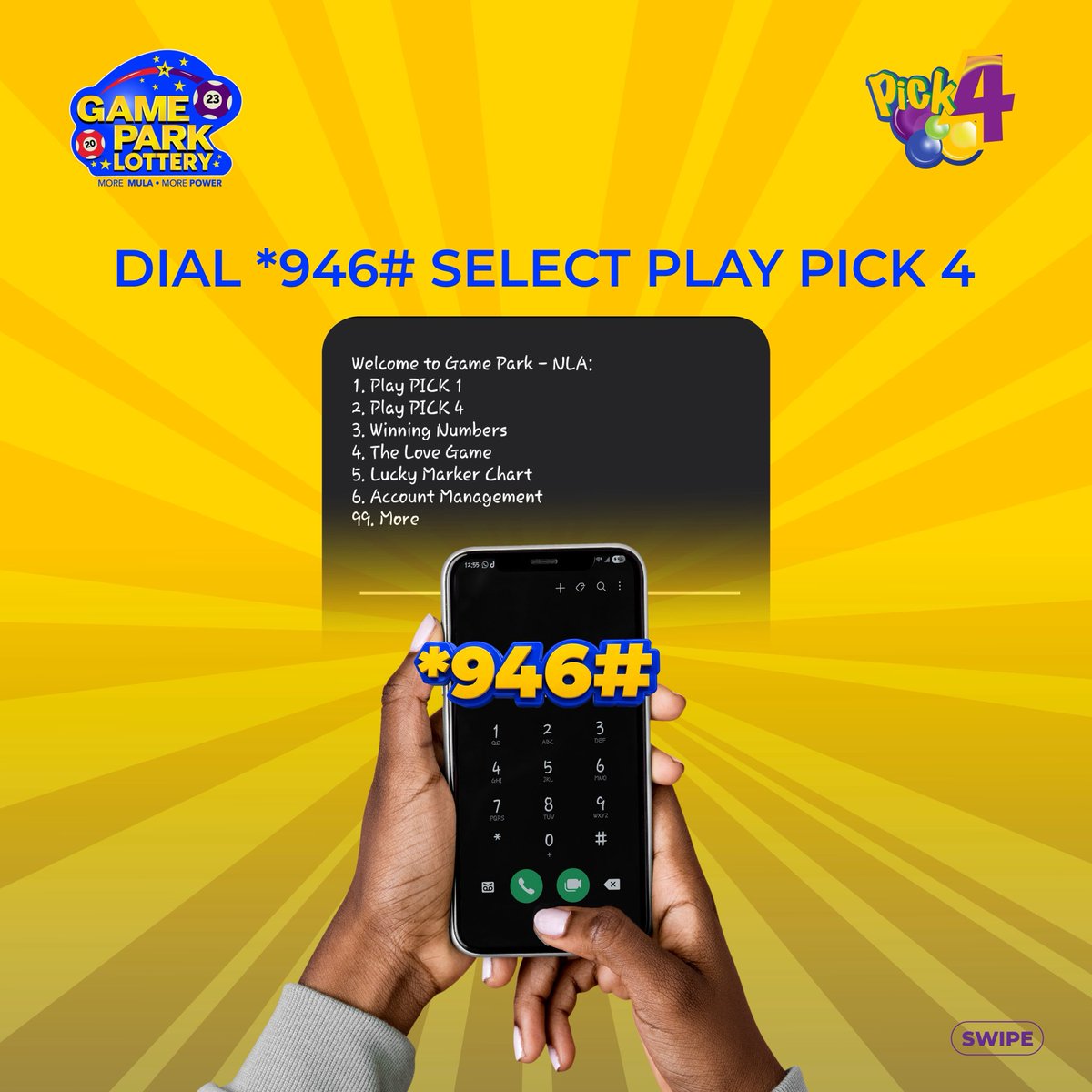 GamePark_GH's tweet photo. Game Park has some mula for you today. 
Dial *946# to follow these steps to play Pick 1.
#pick4 #win #pick4 #Apickigold https://t.co/HYeUWJ8DTc