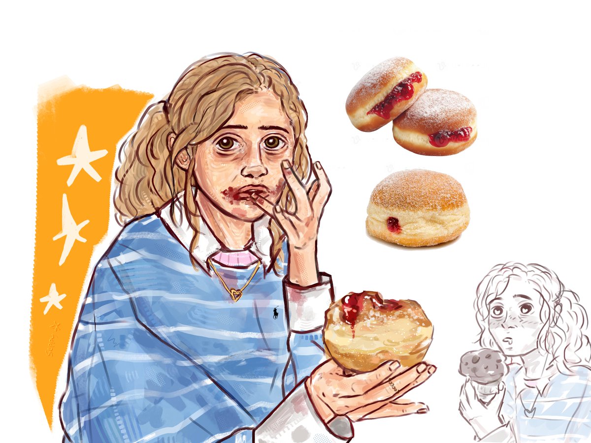 Septumnism's tweet photo. i drew jackie eating a jelly donut because i'm craving one badly right now #yellowjackets https://t.co/Mor3Sg2jdy