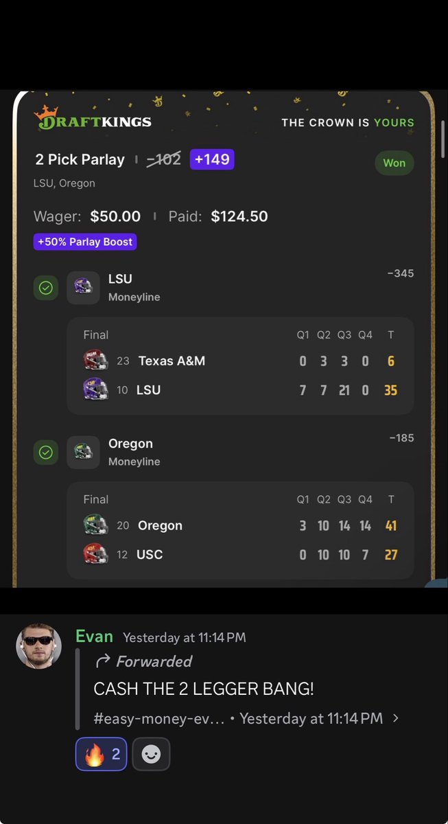 ParlayFiends's tweet photo. CASHING SOME COLLEGE 🏈🏈

Don’t miss out on NFL games today💰🔒

#college #NFL #football https://t.co/L9dvKj6Xhw