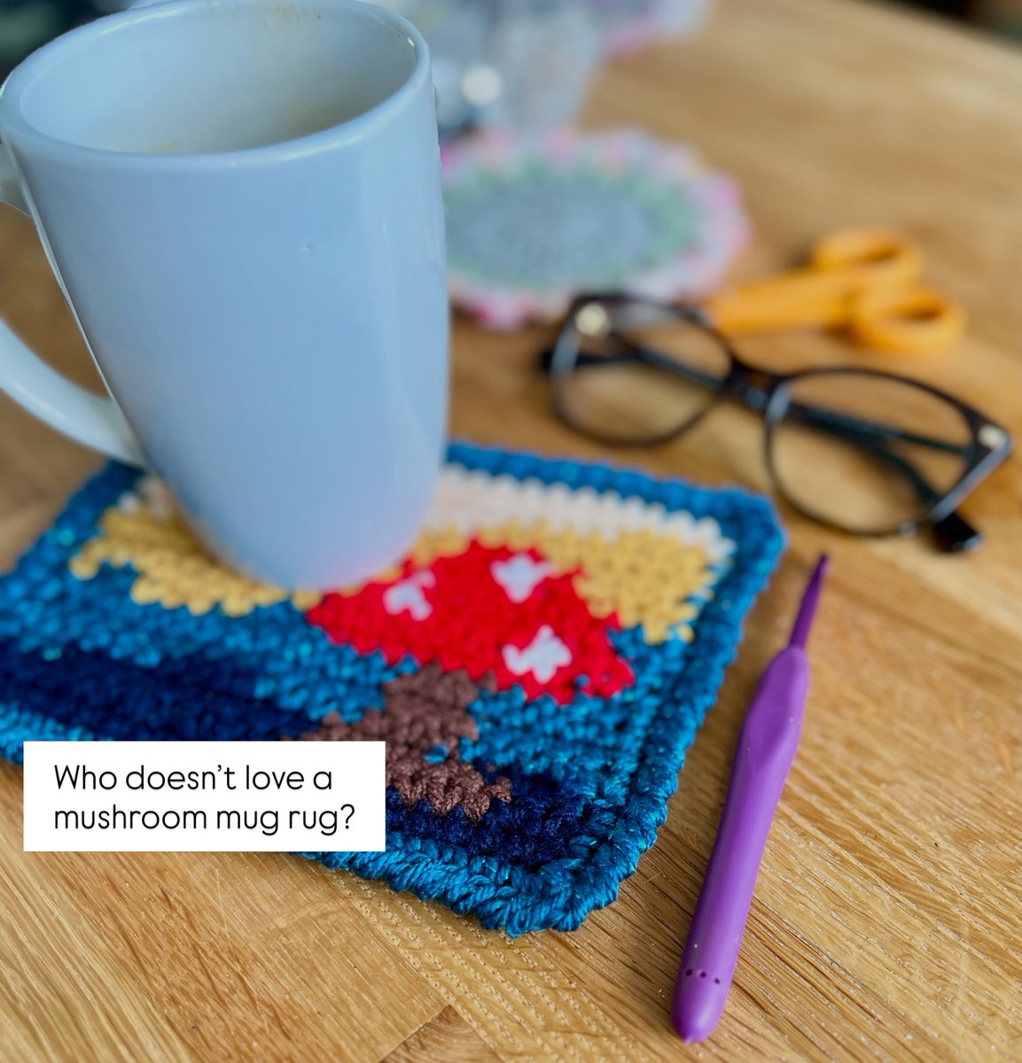 KimberHarafdg's tweet photo. Who doesn’t love a mushroom mug rug? Now I’m wondering how many to make. But first, more coffee. Today’s power ballad challenge is with Celebrating Inspiring Creatives. How’d I do? Check out their picks too. Pattern by Divine Debris. https://t.co/eMCOLxhSq8