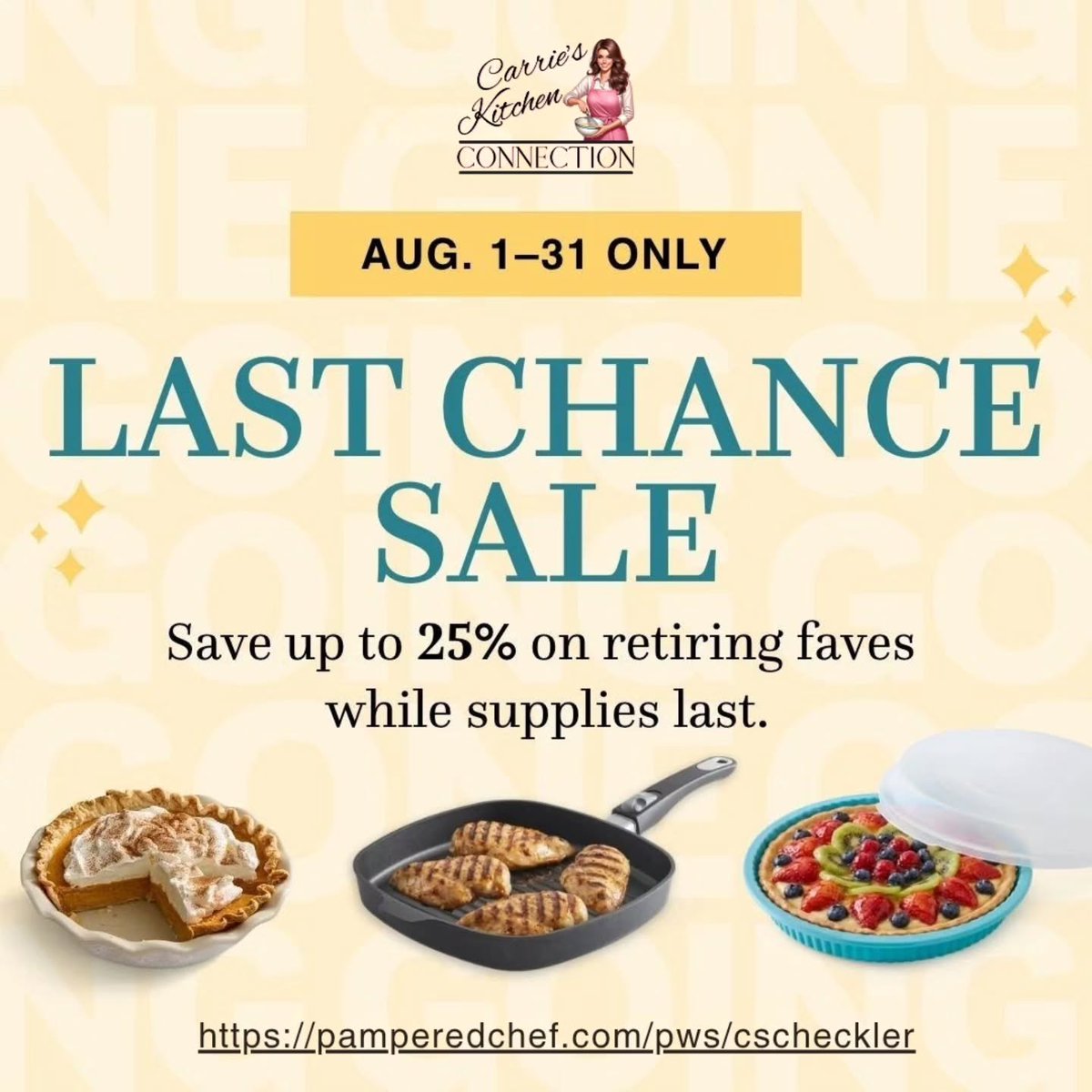 AlthaEichofd's tweet photo. LAST DAY—GOING, GOING, GONE

Today is your final chance to shop products leaving the Pampered Chef lineup. Some are on sale, and all are available only while supplies last. Order by 11:59 PM CT tonight. Once they’re gone, they’re gone. Comment GONE https://t.co/xnM5JhJkJs
