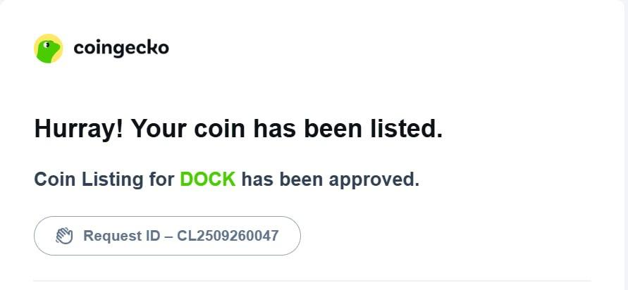 dockdotart's tweet photo. $DOCK is officially on @coingecko 

Our listing application has been approved, and Dock is now officially listed on CoinGecko.

View Dock on Coingecko: https://t.co/mvrcVtydW6 https://t.co/CgFa8eSyQm