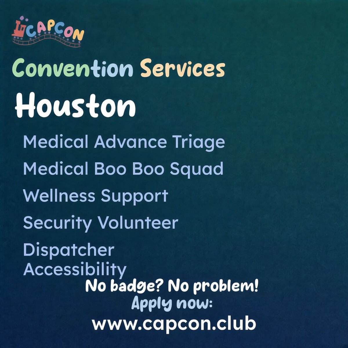 CAPCon_Club's tweet photo. 🚀 Mission Control is still recruiting!

CAPCon’s Convention Services division is looking for volunteers to support attendees and keep the mission running. Open areas include medical support, wellness, security, dispatch, and accessibility.

Apply now: https://t.co/t05m9gIvdt https://t.co/EBUL9rrjyZ