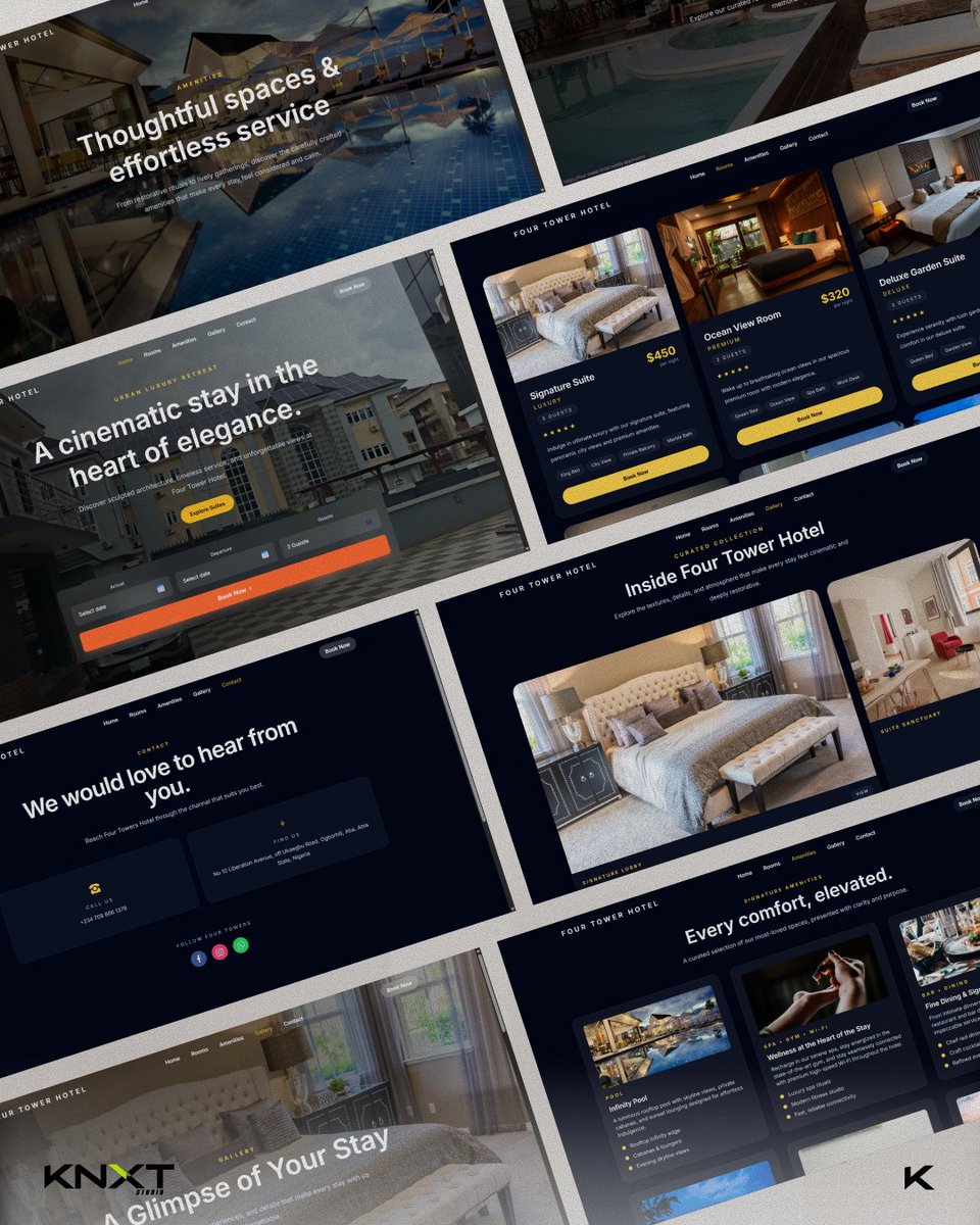 knxtstudio's tweet photo. Website project by KNXT Studio!

We crafted a modern hotel website, ensuring a smooth experience for showcasing rooms, amenities, and bookings.

Your business needs a website that performs!

📩 DM us to kick off your project.

#WebDesign #HotelWebsite #UIUX #KNXTStudio https://t.co/wnHWRYkWDg