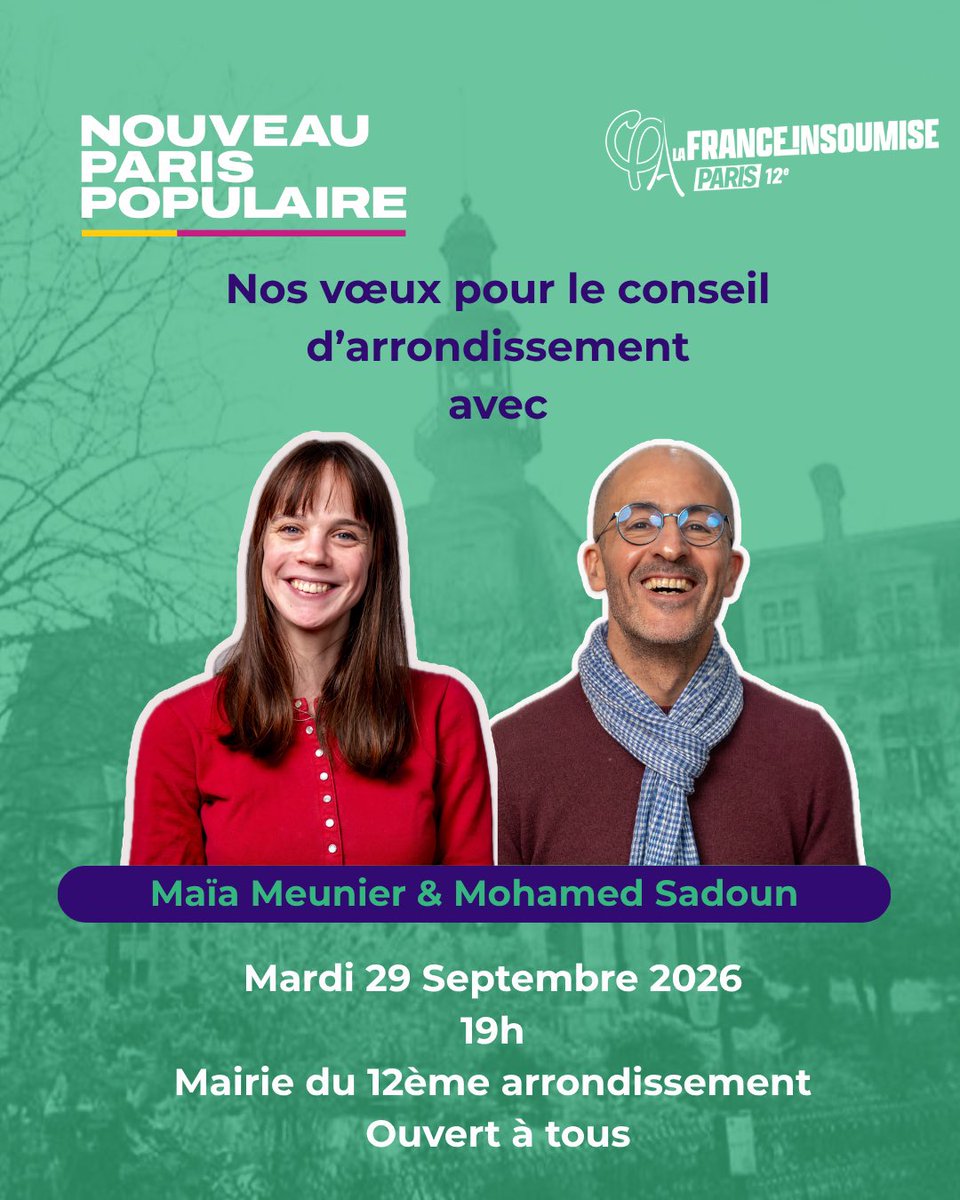 LFIPARIS12's tweet photo. 🏫 Ce mardi 29 septembre, nos élus du Nouveau Paris Populaire défendront leurs vœux en conseil d’arrondissement du 12e ✊

#nouveauparispopulaire #lfi #paris12 https://t.co/k98cW4RCKo