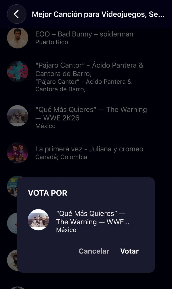 ivoncc's tweet photo. A votar por The Warning en los Heat. Let’s go! #MejorCanciónParaVideojuegos #MejorArtistaRock ✨ https://t.co/gsBYpNnKQv