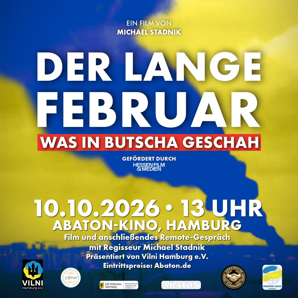 mi_stad's tweet photo. DER LANGE FEBRUAR kommt nach #Hamburg‼️

Am Samstag den 10.10.26, 13 Uhr, wird der Film im Abaton-Kino gezeigt. Mit Filmgespräch mit einer Überlebenden aus Butscha &amp; mir.

Organisiert vom Verein Vilni UA e.V.
🎫Vorverkauf ist bereits gestartet: https://t.co/KnEun1wy88 https://t.co/fAI8ghCdFe