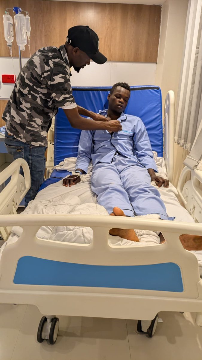 RevoltMankuyio's tweet photo. We have just visited Collins at the hospital. His condition is worsening. The doctors say he has gone several days without eating, which is affecting his overall condition.

He has sustained fractures in both legs and requires continued medical care and monitoring.
Mr Ruto and your Rogue Crooks. 
#StopPoliticalViolence Aganaist Human 
#EndEnforcedDisappearances
#RutoMustGoToJail